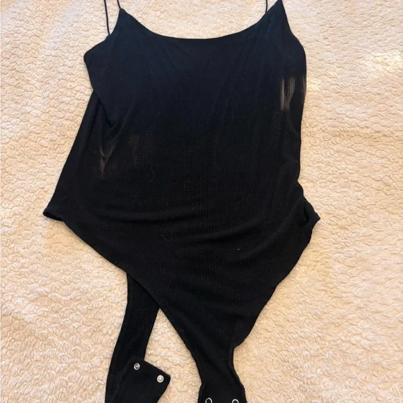 Black Women's Ribbed Snap-Button Bodysuit - Picture 2 of 4